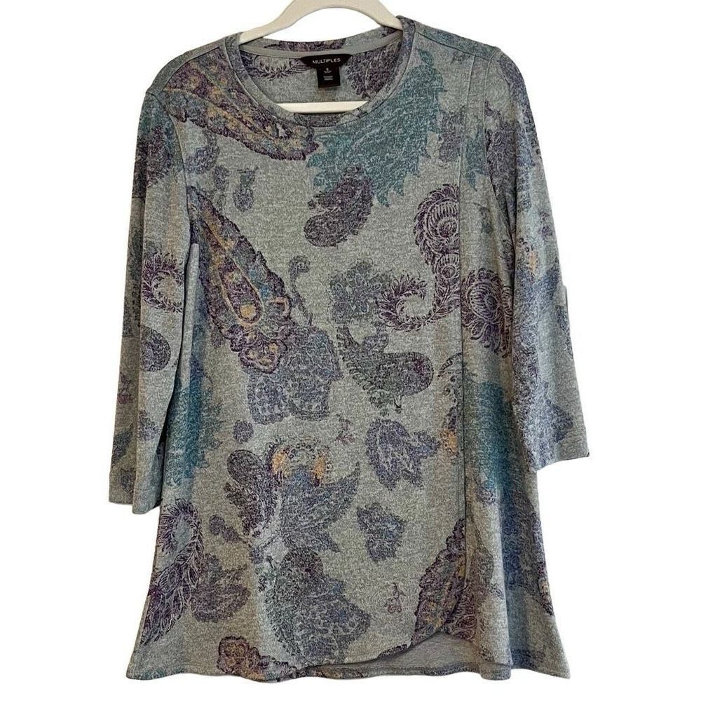 Multiples Paisley Wrap Tunic 3/4 Sleeve Blouse Small